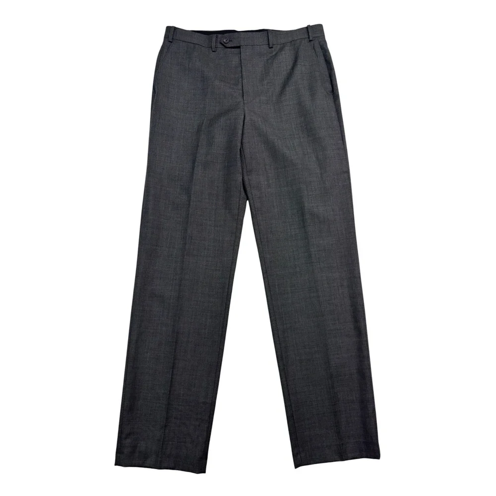 Ralph Lauren 44L 36x34 Gray Sharkskin 2pc Pant Suit Flat Front 100% Wool Mens